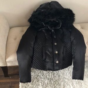 Bebe puffer coat with faux fur lined hood
